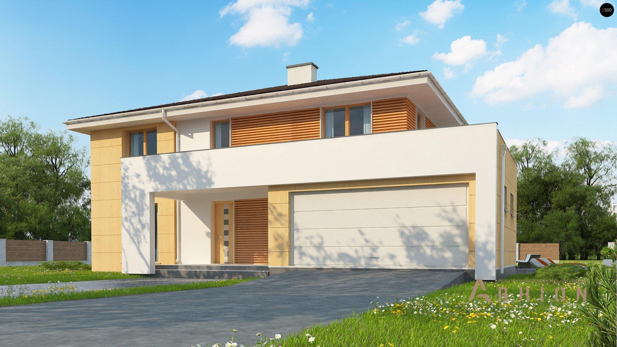 2. Проект двухэтажного дома в современном стиле с четырехскатной, Z156 A, площадью - 265 кв c терассой, гаражом